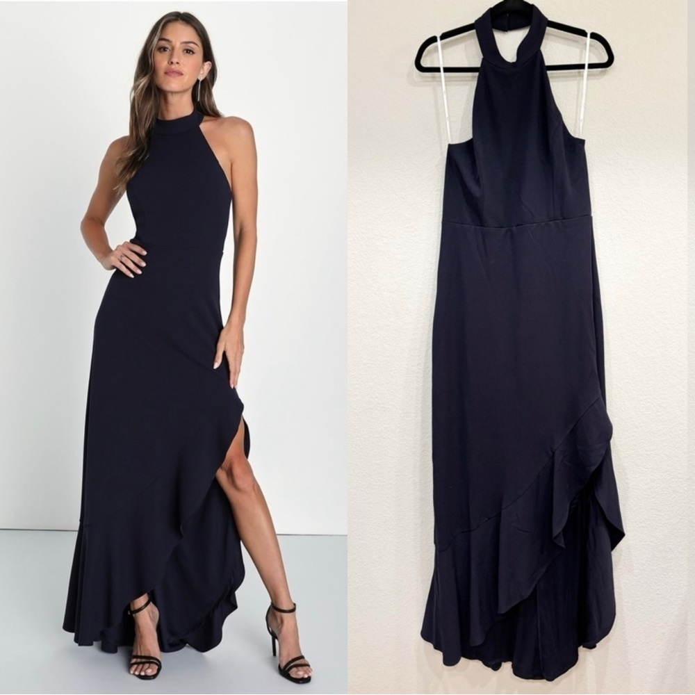 Lulu's Navy Blue Halter Maxi Dress